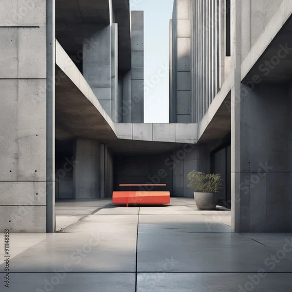 Fototapeta Neo Brutalism: Bold Geometric Shapes and Vibrant Solid Colors in Architectural Design