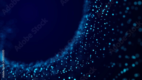 Obraz Abstract blue background with moving glowing particles. Big data. 3D rendering.