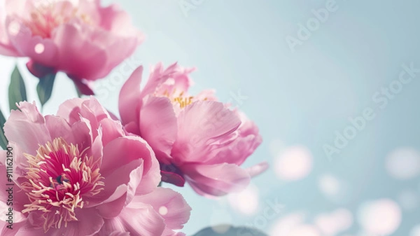 Fototapeta Beautiful background of pink peonies close up with space for text