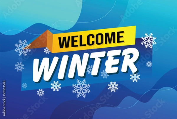 Fototapeta welcome winter word text concept icon logo sign symbol vector note blue style for use landing page, template, social media, web, mobile app, poster, banner, flyer, background, gift card, coupon

