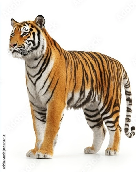 Fototapeta Bengal tiger standig on transparent background with its back to the camera