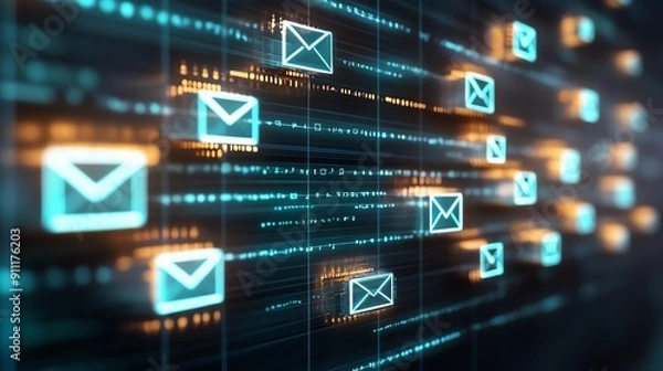 Obraz Email Marketing Trends Analysis Analysis of current trends in email marketing with dynamic light effects emphasizing key insights.