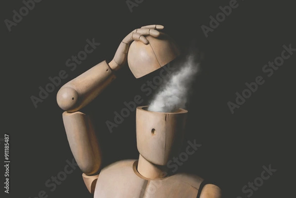Obraz illustration of cloud getting out of a mannequin open head, surreal abstract concept