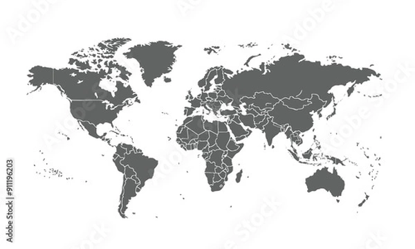 Fototapeta World map isolated on white background. for website layouts, background, education, precise, customizable, Travel worldwide, map silhouette backdrop, earth geography, political, reports.