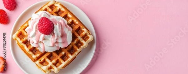 Fototapeta Ice cream waffle flat design top view brunch theme water color Complementary Color Scheme