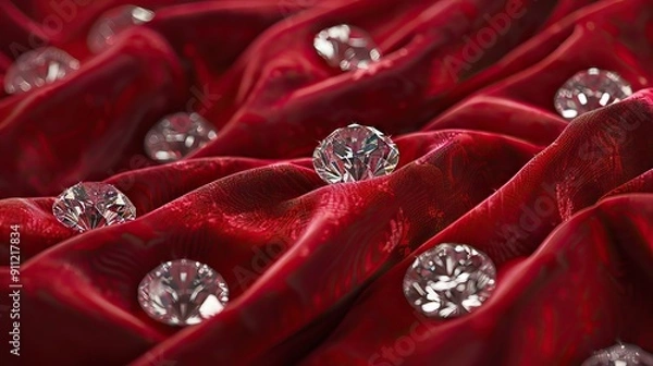 Fototapeta Wall decor. Background. Wall covered with quilted red satin fabrics and gold buttons. AI generated illustration