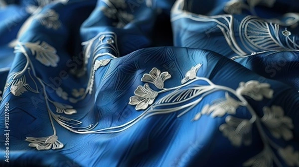 Fototapeta Smooth elegant blue silk can use as background. AI generated illustration