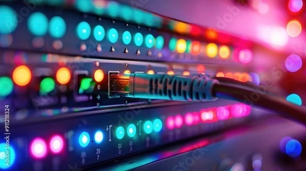 Fototapeta LAN network with advanced encryption, safe data transfer, breach prevention