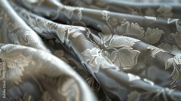 Fototapeta Texture background Silk fabric Black white color Luxurious soft silk hand is black and white paisley pattern In fact seal printing is combined. AI generated illustration
