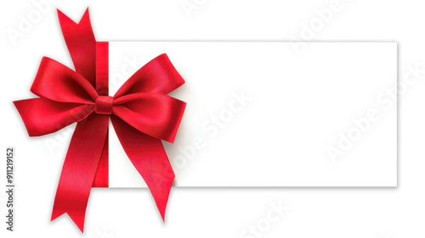 Obraz Gift card voucher with red ribbon sticker transparent background PNG clipart