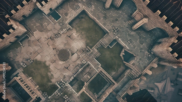 Fototapeta Castle Battle Map for RPG, Map for Dungeons and Dragons, DnD Map, Tabletop Role-Playing Games, Adventure Game Background, Top-Down View