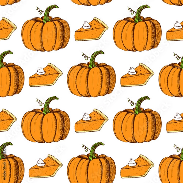 Fototapeta Sketch Thanksgiving seamless pattern