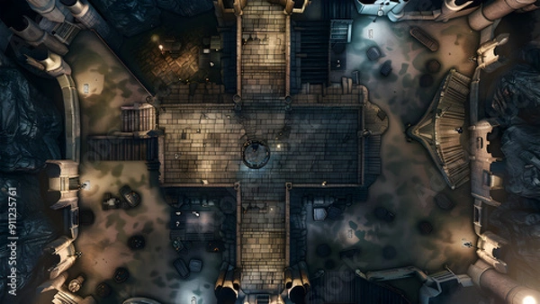 Obraz Castle Battle Map for RPG, Map for Dungeons and Dragons, DnD Map, Tabletop Role-Playing Games, Adventure Game Background, Top-Down View
