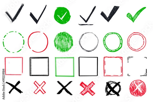 Fototapeta set of checkmark doodle with handrawn boxes, checkbox, yes or no element. 
