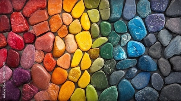 Obraz Textured colorful stone wall wallpaper with smooth and rough pebbles pattern