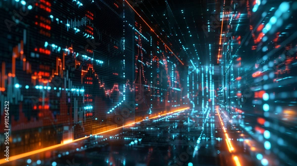 Fototapeta Abstract Financial Data Visualization with Neon Lights