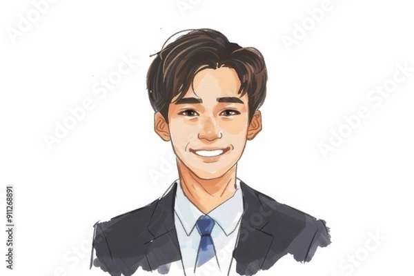 Fototapeta 笑顔の男性会社員のポートレート（白背景・サラリーマン・スーツ・ビジネスマン）