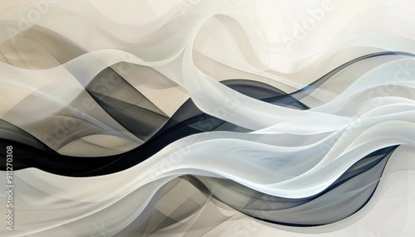 Fototapeta Flowing Silks in Black and White Wave Patterns on Soft Background