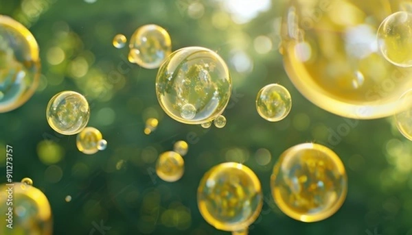 Fototapeta Colorful Soap Bubbles Floating in the Air During a Sunny Afternoon in the Park