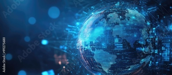 Fototapeta Abstract digital globe with blue backdrop and news elements