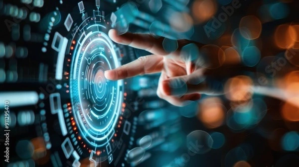 Fototapeta Hand Interacting with Futuristic Interface