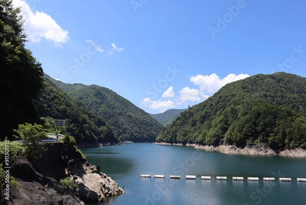 Obraz 山間部　湖　ダム