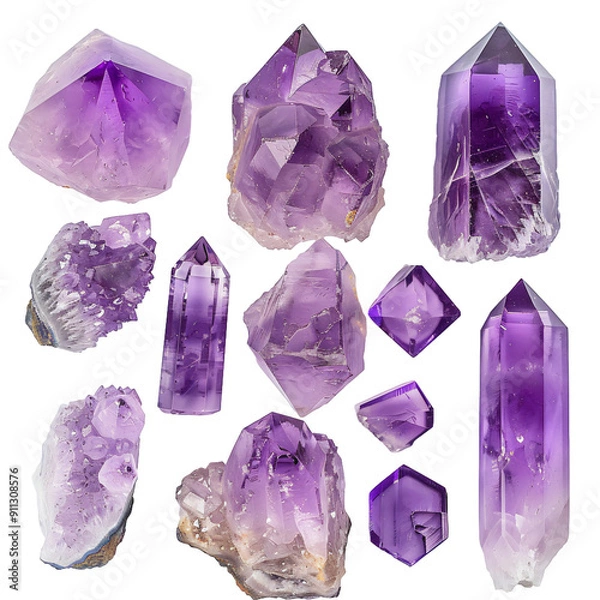 Fototapeta A collection of amethyst crystals 