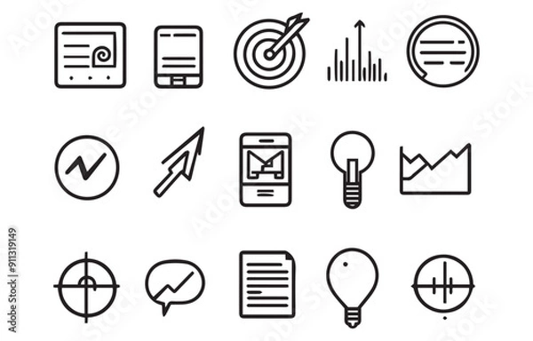 Fototapeta set of icons for web design, hand drawn graphics icons element outline stoke for ecommerce and business isolated vector on white background