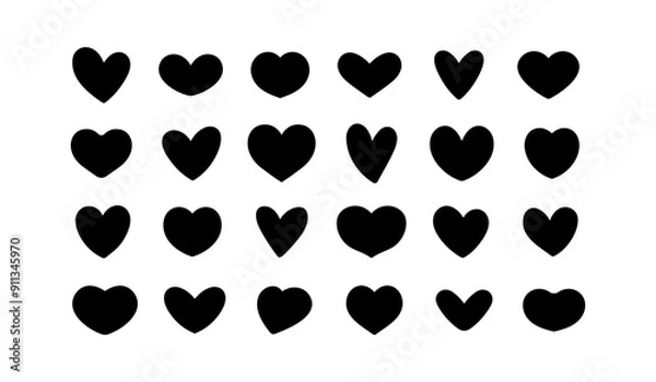Fototapeta Heart silhouette set. Simple vector heart icon set. Black heart icons. Valentine's Day symbol.