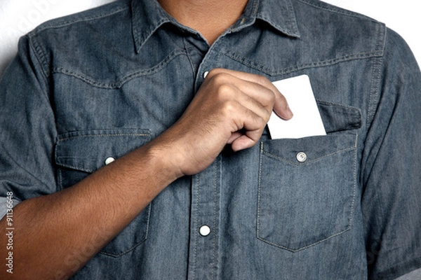Obraz man holding a blank card