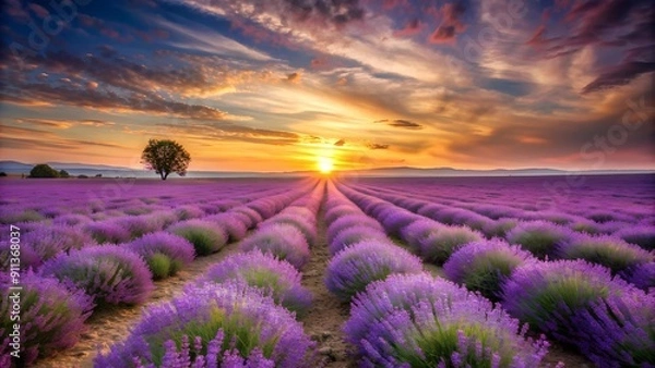 Fototapeta Purple Haze: A Symphony of Lavender in the Setting Sun  Generative AI