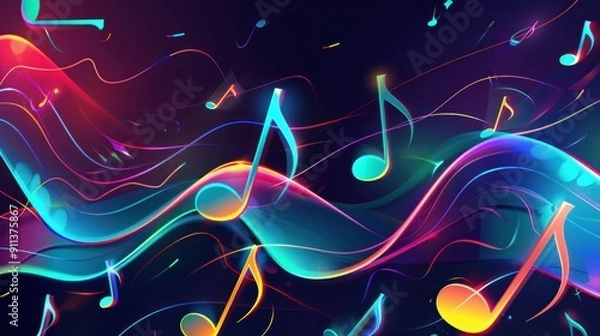 Obraz Abstract Neon Music Notes