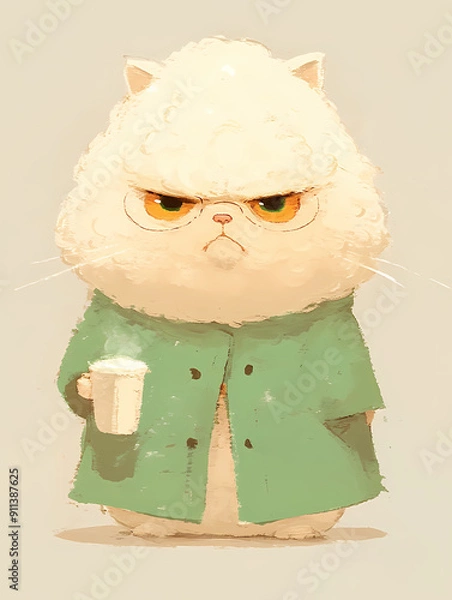 Fototapeta Sheep drinking coffee