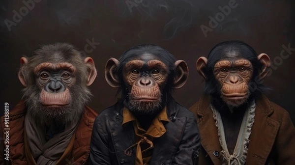 Fototapeta Four anthropomorphic animals standing in a row
