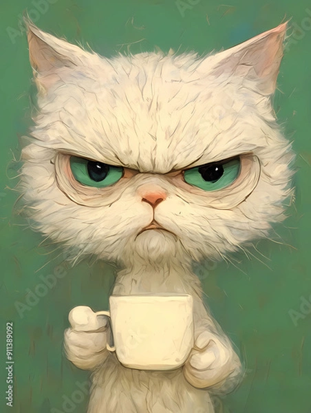 Fototapeta Cat tasting coffee