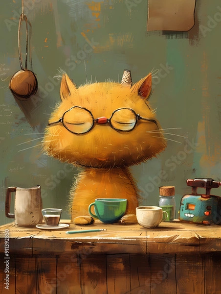 Fototapeta Cat tasting coffee