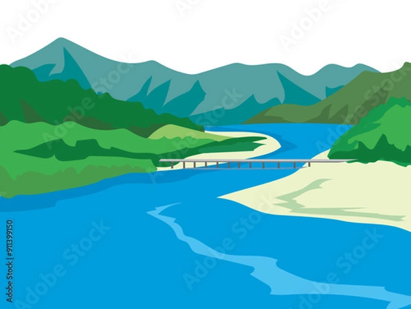 Obraz 高知県の四万十川と沈下橋のある風景