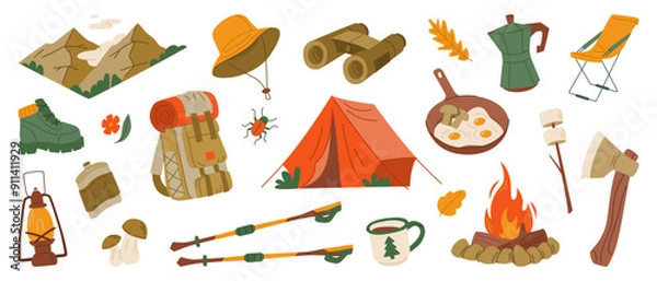 Fototapeta Camping Equipment and Outdoor Adventure Icons
