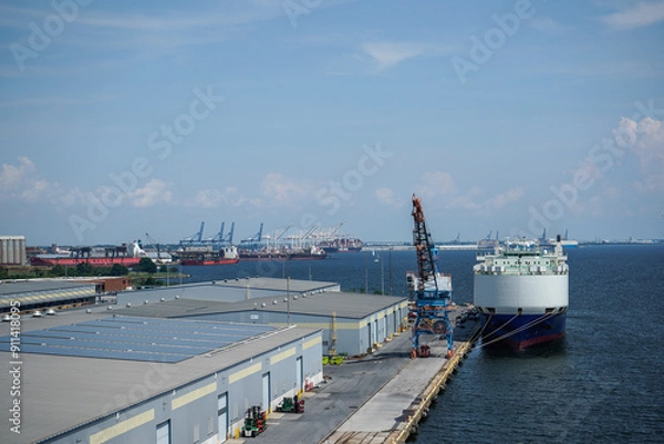 Fototapeta View of Baltimore, Maryland from a cruise ship. 
Scenic ocean, buildings, and ships.