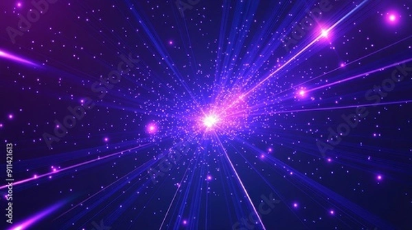 Fototapeta A moving shiny star reflects light rays that illuminate a dark space.