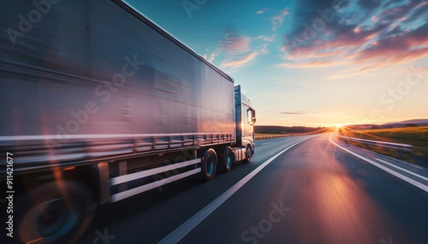 Obraz Concept transport logistique routier avec camion poids lourd sur route