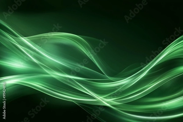 Fototapeta Artwork of bright green waves. Blurred background. Abstract design with fractal effect.
