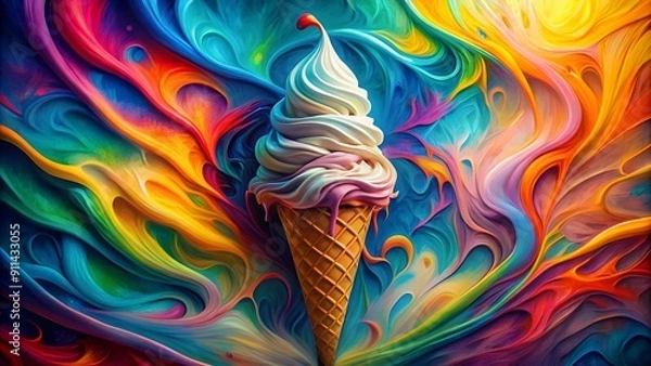 Fototapeta Melting Ice Cream Dream: A Colorful Abstract Interpretation of Sweetness  AI Generated
