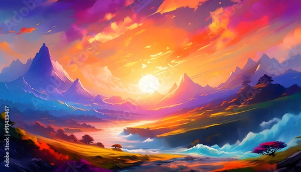 Fototapeta Painting abstract art panorama digital art style, illustration painting on digital art concept, Generative AI.