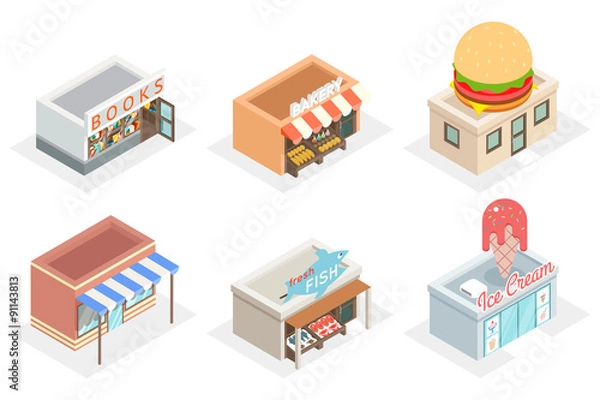 Obraz Vector shops and stores 3d isometric icons