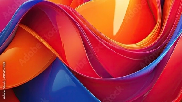 Fototapeta Abstract 3D ribbons in vivid red, orange, and blue colors, creating a lively and vibrant background.