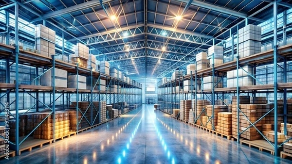 Fototapeta Digital Twin: A Virtual Replica of a Warehouse for Enhanced Operations  AI generated