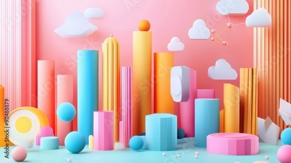 Fototapeta Colorful Workspace with Graphics and Plants