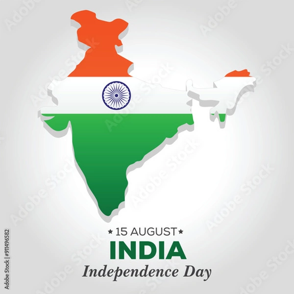 Obraz 15 August India Independence Day, Realistic 3D Map of India Vector Design Template