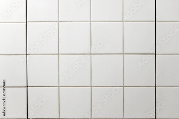 Fototapeta White square tiles on bathroom wall as texture or background